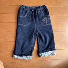 KP デニムパンツ ウエストゴム 裾折り返し柄