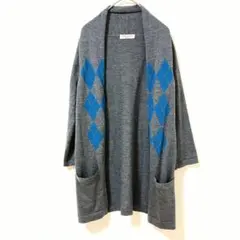 ノーリーズ　ミコクリエ　アーガイル柄 ロングカーディガン　グレー/ブルーのサムネイル