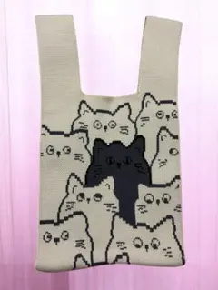 猫柄 ニットバッグ トートバッグ　新品未使用品