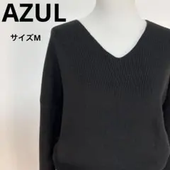 AZULブラックVネック リブニットワンピースサイズM【540】