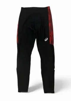 ASICS ストライプデザイン ロングタイツ スパッツ XLサイズ 黒/赤 美品