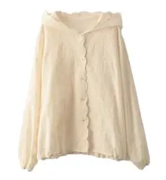 綿コットン長袖上着ジャケット日焼け止めフード付アイボリー