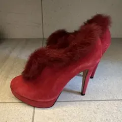 RUEDELAPOMPE 赤ファー付きハイヒール