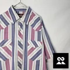 Wrangler　80’sUS　半袖ウエスタンシャツ　ストライプ　パープル系