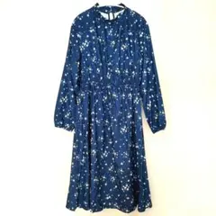 ネイビー花柄長袖ワンピース　 L　新品