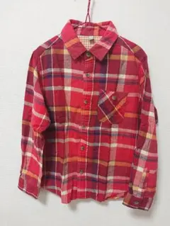 ユニクロ赤系チェック柄長袖シャツ130