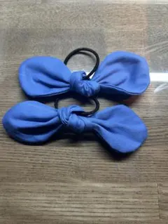 リボン型ヘアゴム 水色2個セット