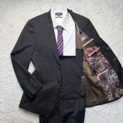 希少 最高級オーダー 極美品 ポールスミス 薔薇柄 白ステッチ 上下 黒 M