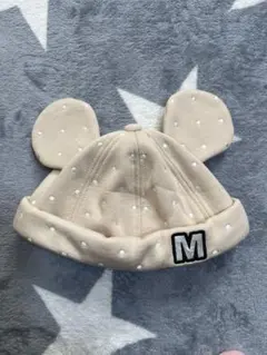 ミッキー耳付きベージュ帽子 50cm