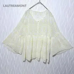 LAUTREAMONT 幾何学柄 フレアスリーブ ブラウス 38 シフォンのサムネイル