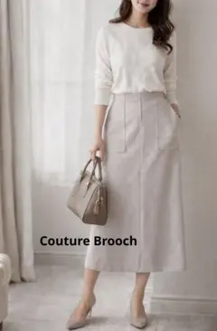Couture Brooch アイボリー タイトスカート 後ろスリット付き