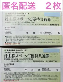 【匿名配送】東急不動産　スポーツ株主優待券　2枚　スキーリフト割引券