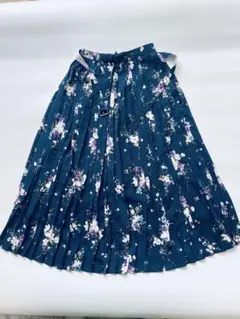 WILLSELECTION 花柄 プリーツ ロングスカート S ネイビー 切り替