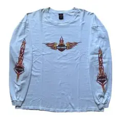 00s ハーレーダビッドソン 袖フレイム ファイヤー プリント イーグル ロンT