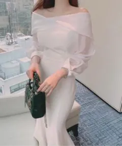 YUGA_YGMC オフショルダーシアーアームドレスワンピース