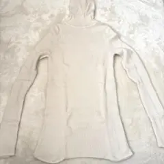 アイボリー リブ編み ハイネックセーター