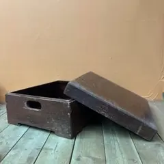 B-2 昭和レトロ 木製 道具箱 / 収納箱 蓋付き・持ち手穴あり 古道具