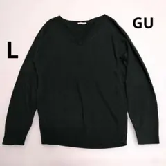 GU ジーユー 長袖 Vネック ニット Lサイズ モスグリーン