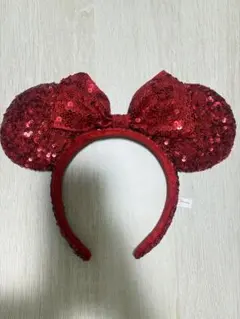 赤いスパンコール ミッキー耳カチューシャ