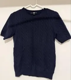 UNIQLOネイビー ケーブル編み 半袖ニット