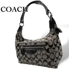 極美品 COACH ハンドバッグ ハーフムーンシグネチャー チャーム付 黒