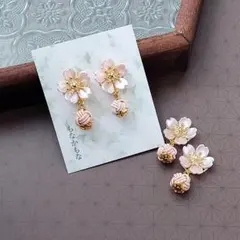 桜　灰桜色水引　ピアス イヤリング　No.桜1