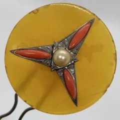 061110 アンティーク　本鼈甲　白甲　稼働式　金工　三菱珊瑚　真珠　かんざし