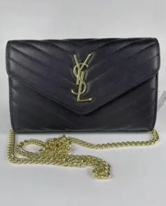 YSL 極美品ブラック レザー パーティーバッグ*