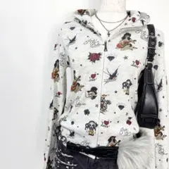 y2k❤️HYSTERIC GLAMOUR タトゥー ロゴ ニット ジップパーカー