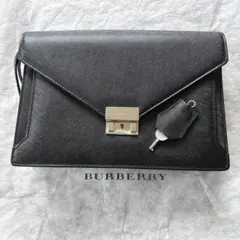 BURBERRY ブラック レザー クラッチバッグ
