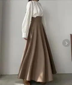 フレアロングスカート ブラウン ベージュ