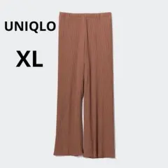 美品 UNIQLO XL ブラウン プリーツストレートパンツ ウエストゴム
