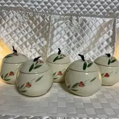蓋つき煮物椀 5個セット 花柄 陶器製 茶碗蒸し容器