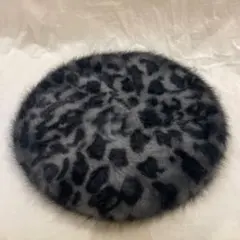ローズバッド ヒョウ柄 ファー ベレー帽 ブラック