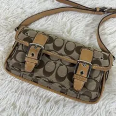 美品　コーチ　　6844　ショルダーバッグ　シグネチャー　ベージュ