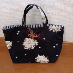 ランチバッグ トートバッグ 黒花柄