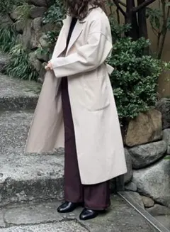 ベージュ ロングコート ウエストベルト付き