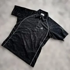 ベ*ン様 adidas 黒 花柄 ポロシャツ　ドライ加工　ゴルフ用メンズM ポリ