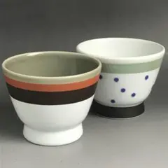 宮内庁御用達 深川製磁 茶灰釉白茶 ドット 2点 まとめて A・W