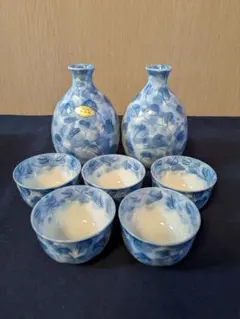 有田焼　青い花模様 酒器セット 7点　徳利　お猪口