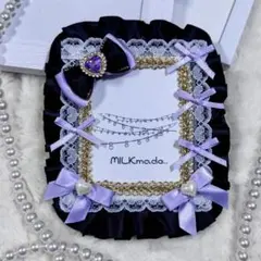 痛硬貨ケース レースデコ パープル ブラック リボン 推し活