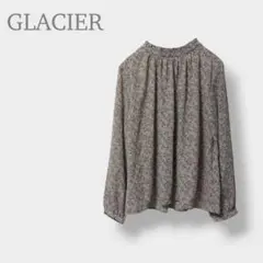 【GLACIER グラシア】花柄 ブラウス 長袖 フリルネック M ベージュ