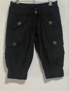 カーゴパンツ ハーフパンツ 黒 クロップド丈