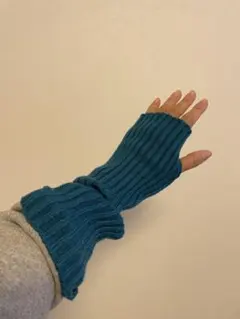 美品　水色リブニット アームウォーマー