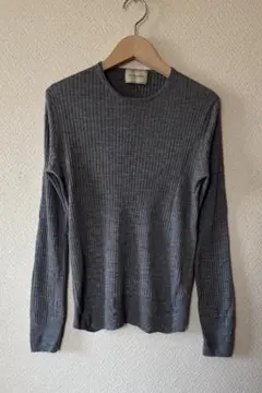 UNITED ARROWS アローズ リブ 長袖 ニット セーター 灰 シルク混
