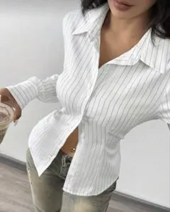 SHEIN EZwear ソリッドカラーストライプ長袖シャツ