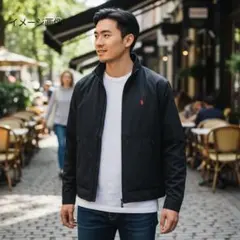 【即完売品】ラルフローレンブルゾンジャケット　ブラック　刺繍ポニー　メンズM古着