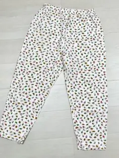 ルームパンツ ルームウェア パジャマズボン ホワイト リーフ柄 Mサイズ