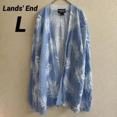 Lands' End カーディガン 長袖 ブルー 葉柄 Lサイズ 薄手 ゆったりのサムネイル