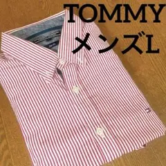 TOMMY 長袖シャツ メンズ L 赤と白のストライプ